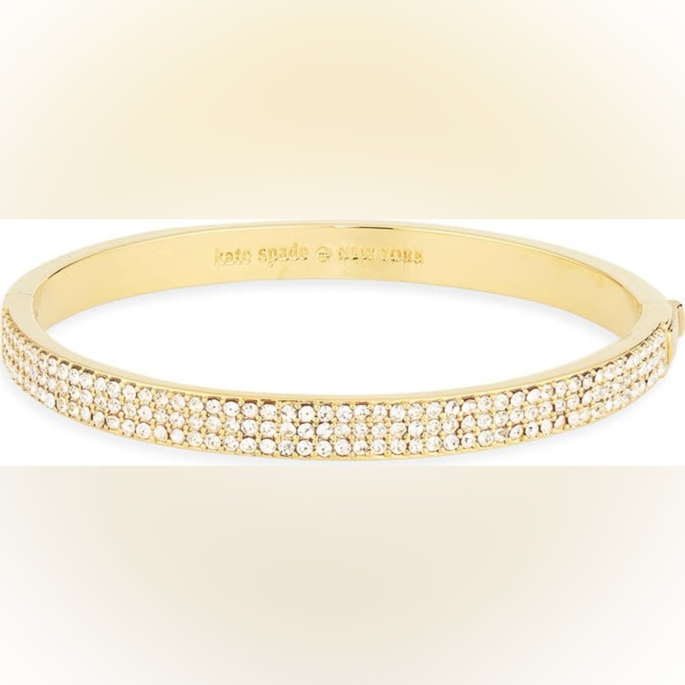 Kate Spade New York Pave Crystal Hinged Bangle Bracelet  Gold - NWT $79 MSRP - Picture 3 of 5
